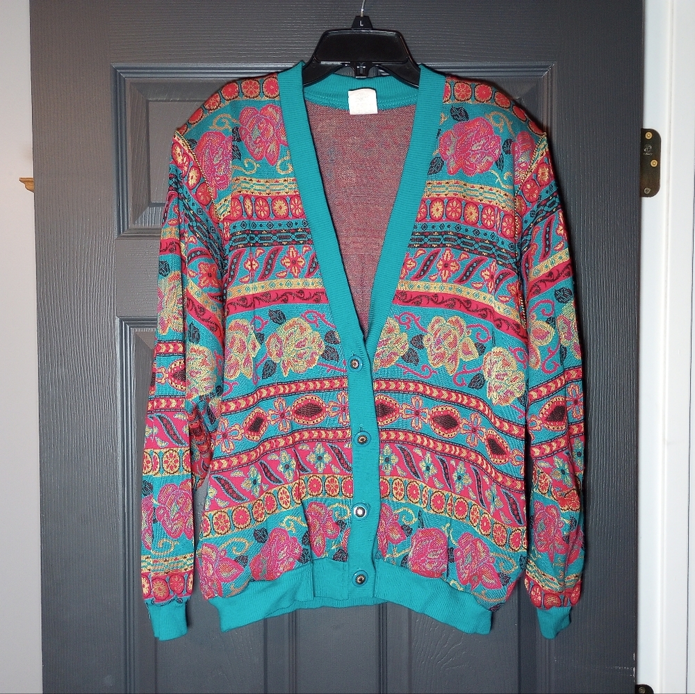 Jacquard Vintage Floral Sweater Graff CaliforniaWear Eclectic Artistic Cardigan
